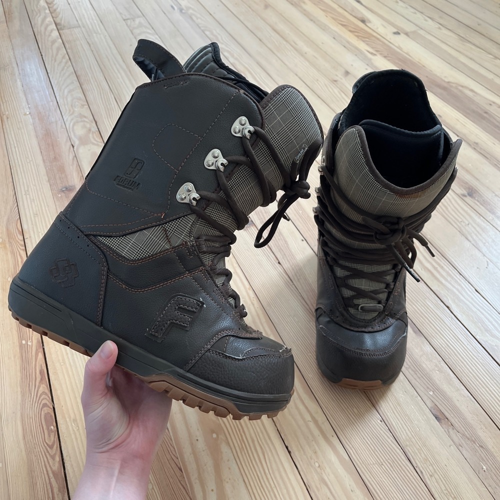 Forum Destroyer Mens Snowboard Boots Size 10‎ Brown Plaid Lace Up Winter Sports